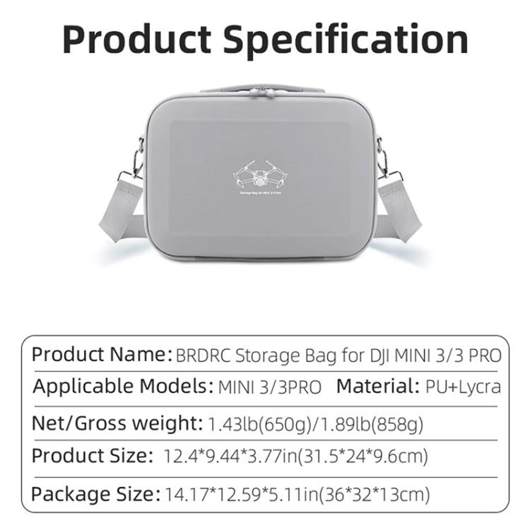For DJI Mini 3 / 3 Pro BRDRC Shoulder Drone Remote Control Storage Carrying Bag (Grey) - free shipping - PMC TechLife - Order now!
