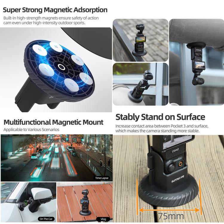 For DJI Osmo Pocket 3 Sunnylife Magnetic Base Mount Tabletop Base Stand Holder (Black) - free shipping - PMC TechLife - Order now!