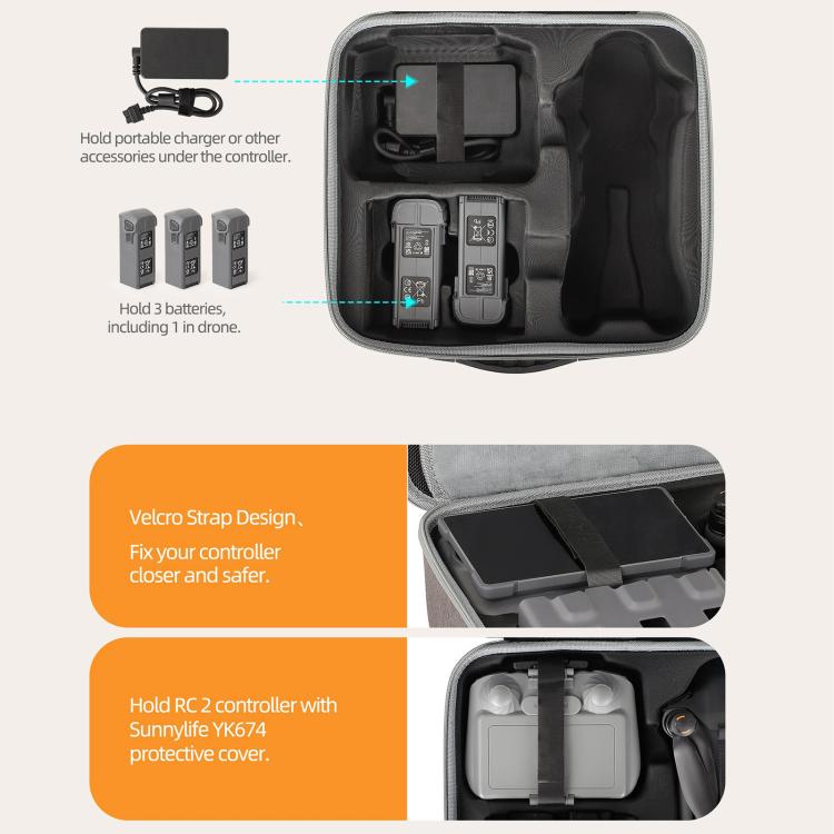 For DJI Mavic 4 Pro Sunnylife Drone Kit Carrying Case Storage Bag (Grey) - free shipping - PMC TechLife - Order now!