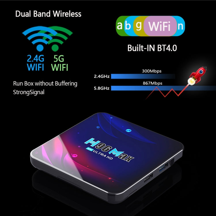 H96 Max V11 4K Smart TV BOX Android 11.0 Media Player with Remote Control, RK3318 Quad-Core 64bit Cortex-A53, RAM: 4GB, ROM: 64GB, Support Dual Band WiFi, Bluetooth, Ethernet, EU Plug - RK3318 by PMC TechLife | Online Shopping South Africa | PMC TechLife | Buy Now Pay Later Mobicred