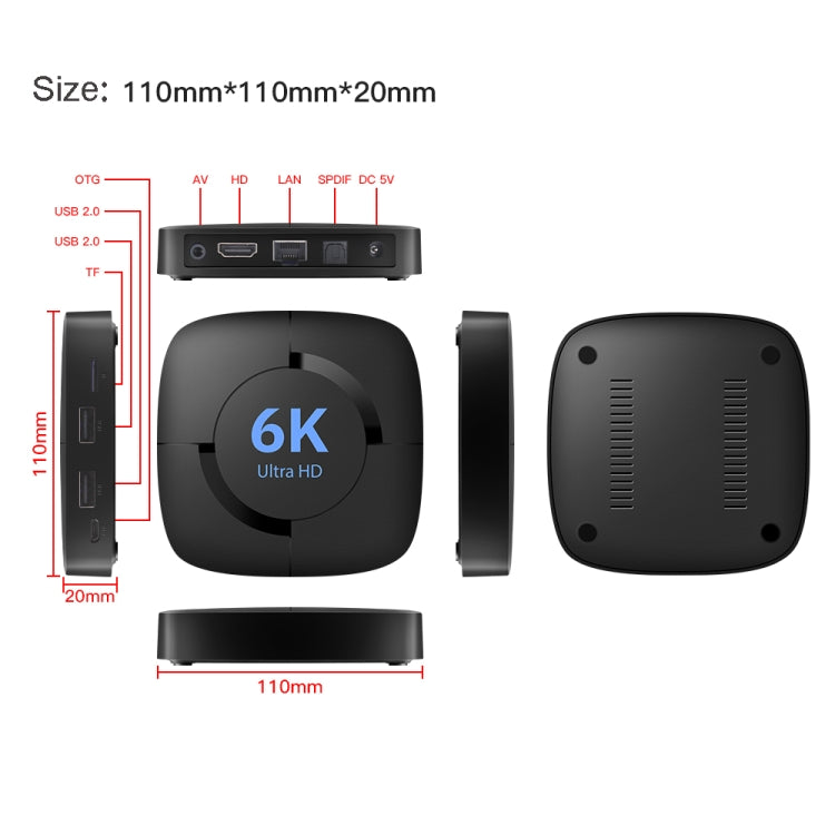 6K UHD Smart TV Box, Android 10.0, Allwinner H616 Quad Core, 2GB+8GB,EU Plug - Allwinner H6 by PMC TechLife | Online Shopping South Africa | PMC TechLife | Buy Now Pay Later Mobicred