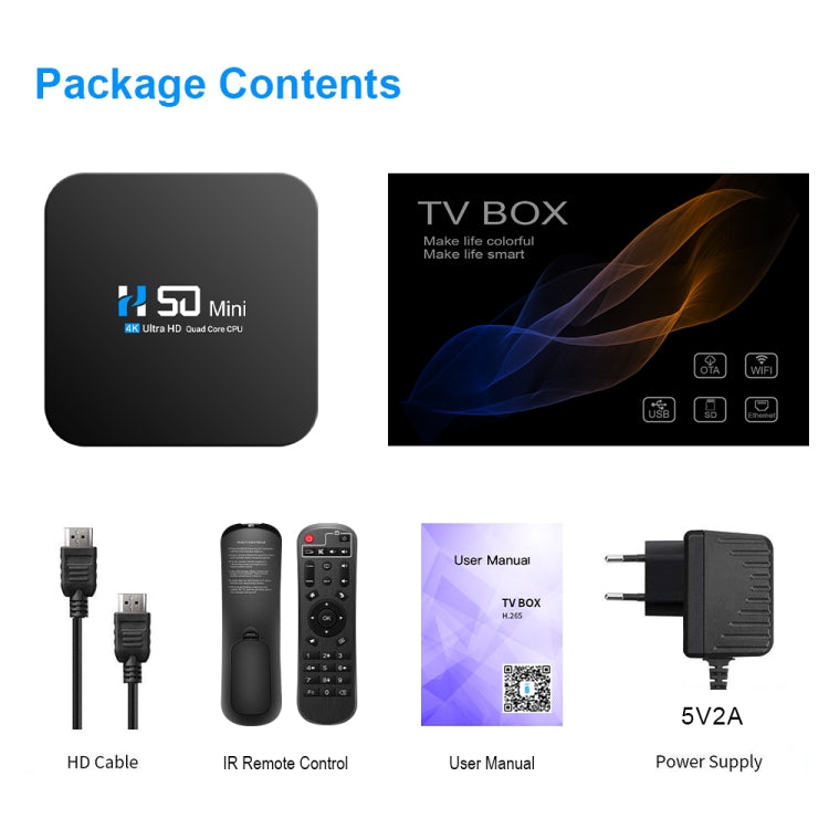 H50 Mini 4K Smart Network TV Box, Android 10.0, RK3318 Quad Core, 2GB+8GB, EU Plug - RK3318 by PMC TechLife | Online Shopping South Africa | PMC TechLife | Buy Now Pay Later Mobicred