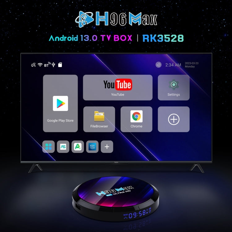H96 Max 8K Ultra HD Smart TV Box Android 13.0 Media Player with Remote Control, RK3528 Quad-Core, 4GB+32GB(EU Plug) - RK3318 by PMC TechLife | Online Shopping South Africa | PMC TechLife | Buy Now Pay Later Mobicred