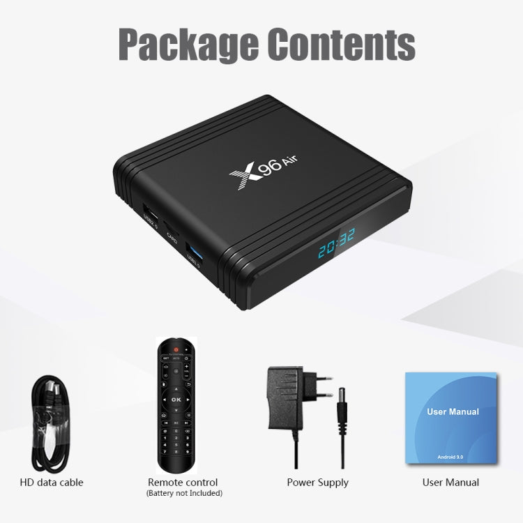 X96 Air 8K Smart TV BOX Android 9.0 Media Player with Remote Control, Quad-core Amlogic S905X3, RAM: 4GB, ROM: 32GB, Dual Band WiFi, Bluetooth, EU Plug - Amlogic S905 by PMC TechLife | Online Shopping South Africa | PMC TechLife | Buy Now Pay Later Mobicred