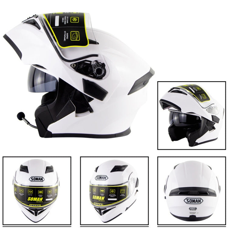 Soman 955 Skyeye Motorcycle Full / Open Face Bluetooth Helmet Headset Full Face, Supports Answer / Hang Up Calls(Pearl White) - Helmets by SOMAN | Online Shopping South Africa | PMC TechLife | Buy Now Pay Later Mobicred