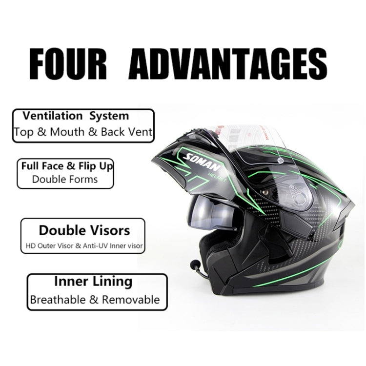 Soman 955 Skyeye Motorcycle Full / Open Face Bluetooth Helmet Headset Full Face, Supports Answer / Hang Up Calls(Black Green) - free shipping - PMC TechLife - Order now!
