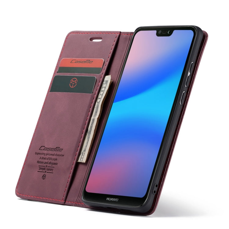CaseMe-013 Multifunctional Horizontal Flip Leather Case with Card Slot & Holder for Huawei P20 Lite(Wine Red) - Huawei Cases by CaseMe | Online Shopping South Africa | PMC Jewellery | Buy Now Pay Later Mobicred