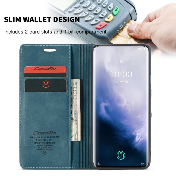 CaseMe-013 Multi-functional Retro Frosted Horizontal Flip Leather Case with Card Slot & Holder & Wallet For OnePlus 7 Pro(Blue) - free shipping - PMC Jewellery - Order now!