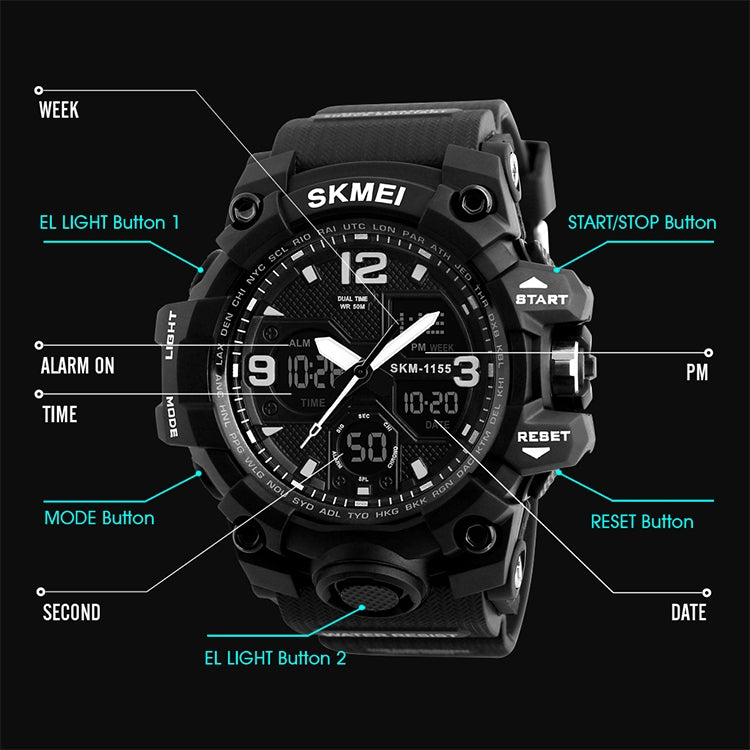 SKMEI 1155B Multifunctional Men Outdoor Sports Noctilucent Waterproof Large Dial Wrist Watch(Red) - free shipping - PMC TechLife - Order now!
