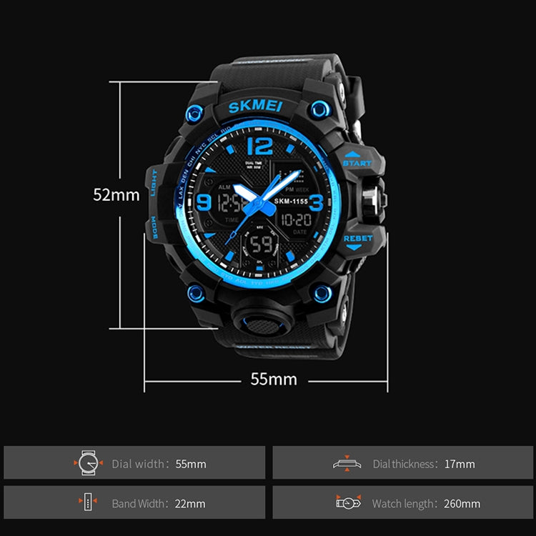 SKMEI 1155B Multifunctional Men Outdoor Sports Noctilucent Waterproof Large Dial Wrist Watch(Denim Blue) - free shipping - PMC TechLife - Order now!