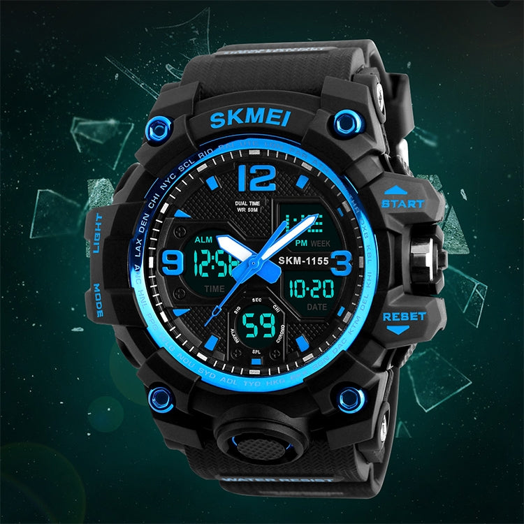 SKMEI 1155B Multifunctional Men Outdoor Sports Noctilucent Waterproof Large Dial Wrist Watch(Denim Black) - free shipping - PMC TechLife - Order now!
