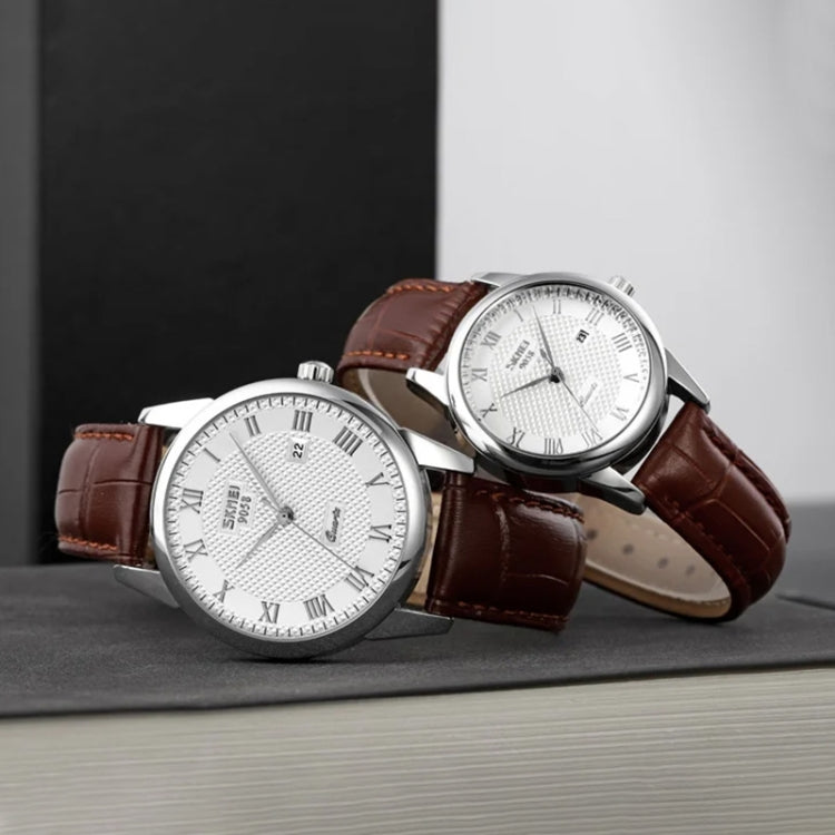 SKMEI 9058 Multifunctional Outdoor Fashion Waterproof Silver Shell Quartz Wrist Watch (Women Style Silver Face Brown Strap) - free shipping - PMC TechLife - Order now!