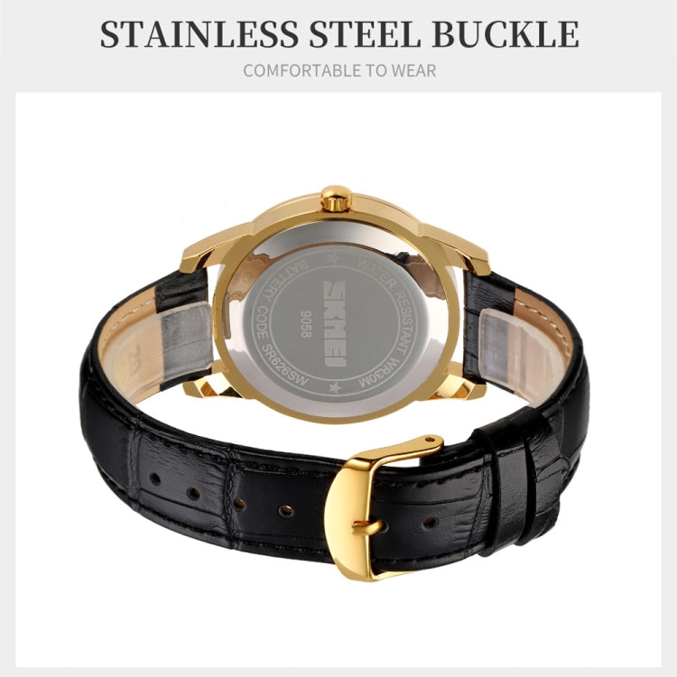 SKMEI 9058 Multifunctional Outdoor Fashion Waterproof Gold Shell Quartz Wrist Watch(Women Style Silver Face Brown Strap) - free shipping - PMC TechLife - Order now!