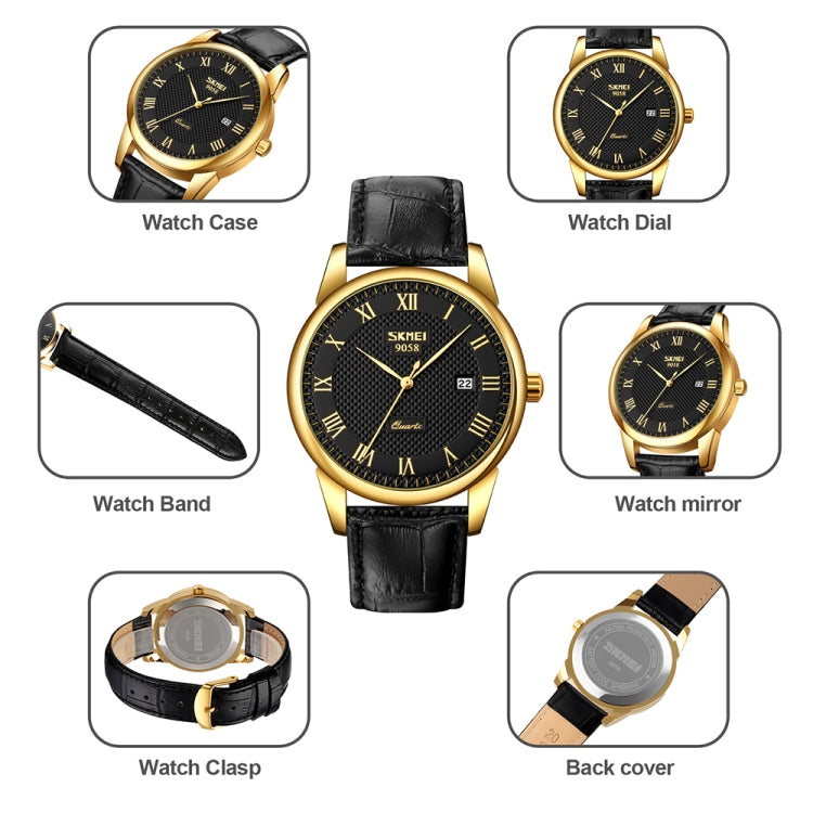 SKMEI 9058 Multifunctional Outdoor Fashion Waterproof Gold Shell Quartz Wrist Watch(Men Style Silver Face Brown Strap) - free shipping - PMC TechLife - Order now!
