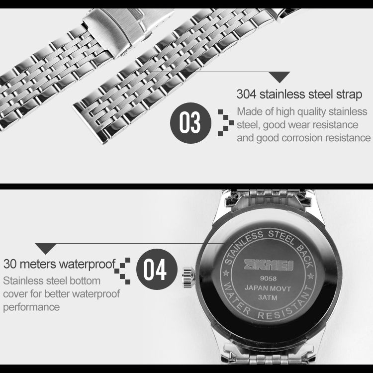 SKMEI 9058 Multifunctional Outdoor Fashion Waterproof Steel Strip Quartz Wrist Watch(Women Style White) - free shipping - PMC TechLife - Order now!