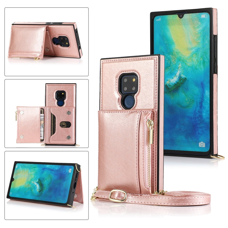 For Huawei Mate 20 Square Zipper Wallet Bag TPU+PU Back Cover Case with Holder & Card Slots & Wallet & Cross-body Strap(Rose Gold) - Huawei Cases by PMC TechLife | Online Shopping South Africa | PMC TechLife
