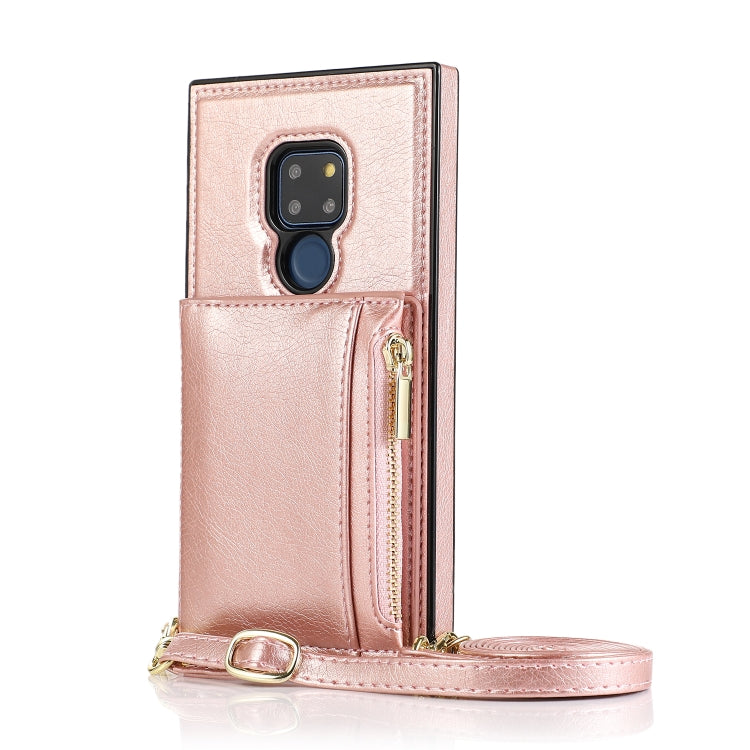 For Huawei Mate 20 Square Zipper Wallet Bag TPU+PU Back Cover Case with Holder & Card Slots & Wallet & Cross-body Strap(Rose Gold) - Huawei Cases by PMC TechLife | Online Shopping South Africa | PMC TechLife