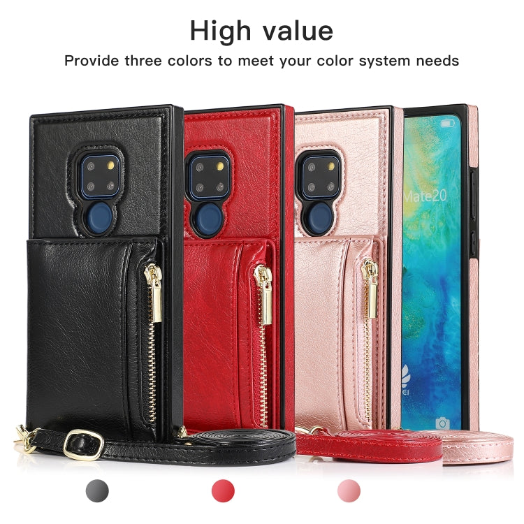 For Huawei Mate 20 Square Zipper Wallet Bag TPU+PU Back Cover Case with Holder & Card Slots & Wallet & Cross-body Strap(Rose Gold) - Huawei Cases by PMC TechLife | Online Shopping South Africa | PMC TechLife