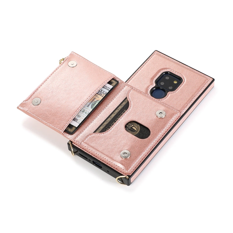 For Huawei Mate 20 Square Zipper Wallet Bag TPU+PU Back Cover Case with Holder & Card Slots & Wallet & Cross-body Strap(Rose Gold) - Huawei Cases by PMC TechLife | Online Shopping South Africa | PMC TechLife