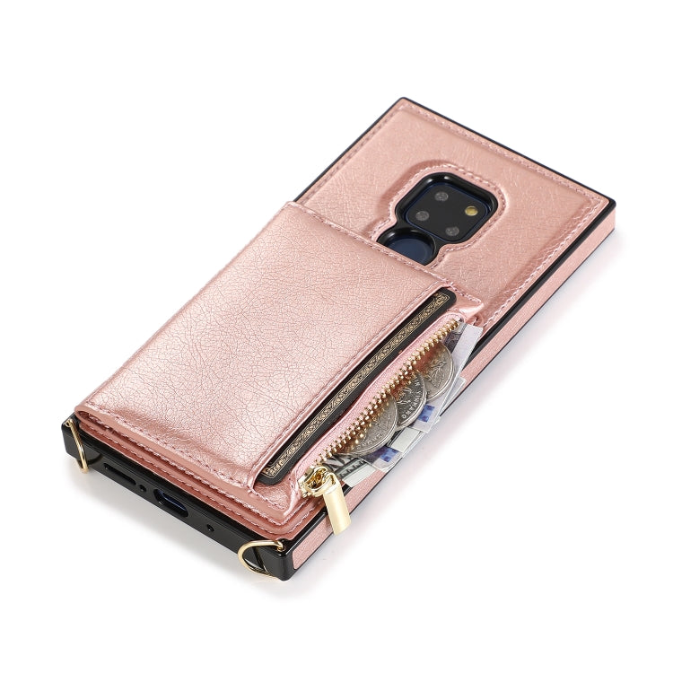 For Huawei Mate 20 Square Zipper Wallet Bag TPU+PU Back Cover Case with Holder & Card Slots & Wallet & Cross-body Strap(Rose Gold) - Huawei Cases by PMC TechLife | Online Shopping South Africa | PMC TechLife