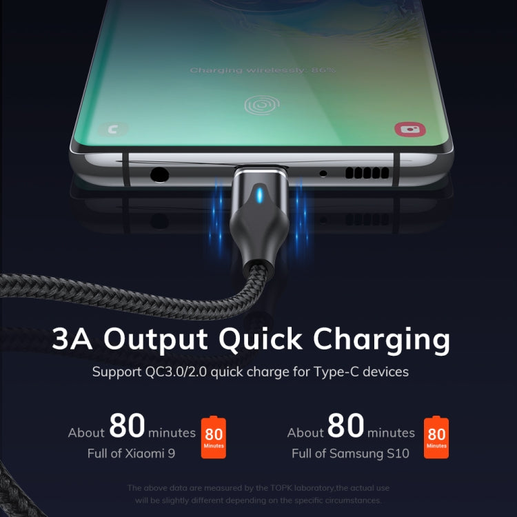 TOPK AM63 1m USB to 8 Pin + USB-C / Type-C + Micro USB 3 in 1 Flat Magnetic Metal Connector Nylon Braided Magnetic Fast Charging Data Cable(Red) - Charging Cable & Head by TOPK | Online Shopping South Africa | PMC TechLife | Buy Now Pay Later Mobicred