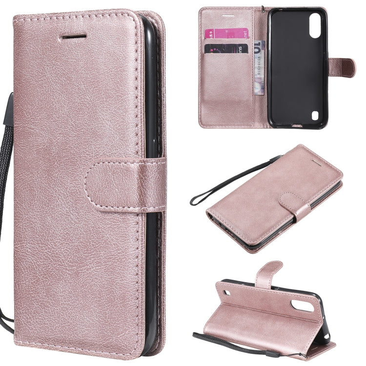 For Samsung Galaxy A01 Solid Color Horizontal Flip Protective Leather Case with Holder & Card Slots & Wallet & Photo Frame & Lanyard(Rose Gold) - Galaxy Phone Cases by PMC TechLife | Online Shopping South Africa | PMC TechLife
