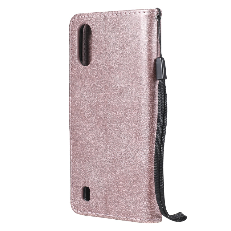 For Samsung Galaxy A01 Solid Color Horizontal Flip Protective Leather Case with Holder & Card Slots & Wallet & Photo Frame & Lanyard(Rose Gold) - Galaxy Phone Cases by PMC TechLife | Online Shopping South Africa | PMC TechLife