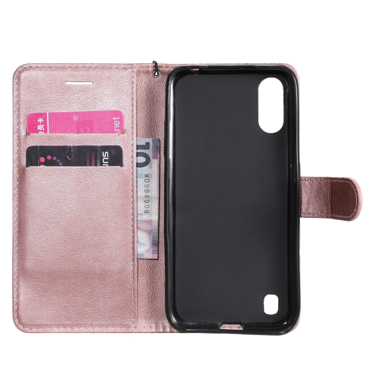 For Samsung Galaxy A01 Solid Color Horizontal Flip Protective Leather Case with Holder & Card Slots & Wallet & Photo Frame & Lanyard(Rose Gold) - Galaxy Phone Cases by PMC TechLife | Online Shopping South Africa | PMC TechLife