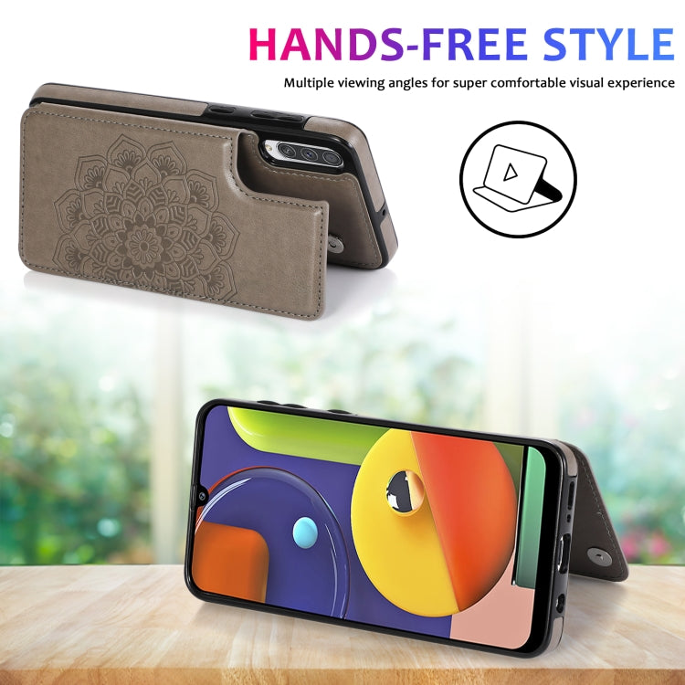 For Samsung Galaxy A50 / A50s Double Buckle Mandala Pattern PU+TPU Protective Case with Card Slots & Holder & Photo Frame(Grey) - Galaxy Phone Cases by PMC TechLife | Online Shopping South Africa | PMC TechLife | Buy Now Pay Later Mobicred