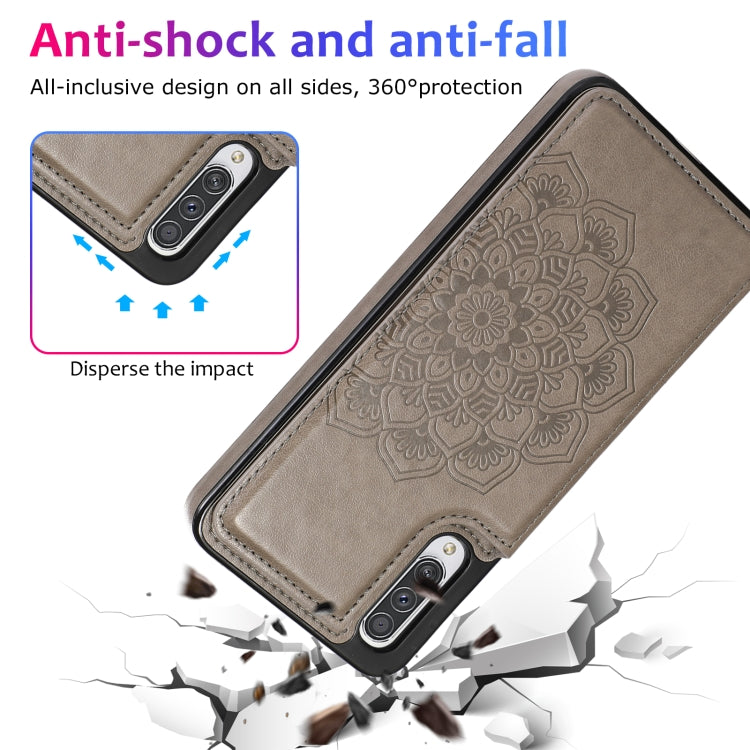 For Samsung Galaxy A50 / A50s Double Buckle Mandala Pattern PU+TPU Protective Case with Card Slots & Holder & Photo Frame(Grey) - Galaxy Phone Cases by PMC TechLife | Online Shopping South Africa | PMC TechLife | Buy Now Pay Later Mobicred