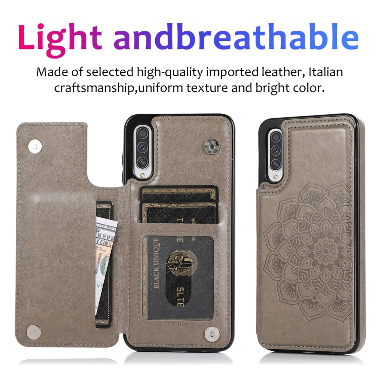For Samsung Galaxy A50 / A50s Double Buckle Mandala Pattern PU+TPU Protective Case with Card Slots & Holder & Photo Frame(Grey) - Galaxy Phone Cases by PMC TechLife | Online Shopping South Africa | PMC TechLife | Buy Now Pay Later Mobicred