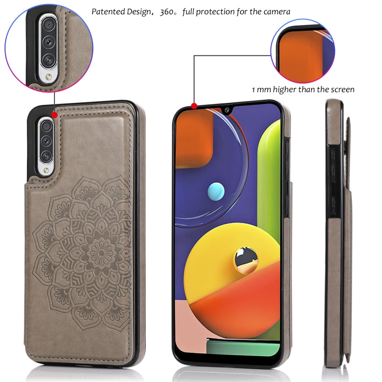 For Samsung Galaxy A50 / A50s Double Buckle Mandala Pattern PU+TPU Protective Case with Card Slots & Holder & Photo Frame(Grey) - Galaxy Phone Cases by PMC TechLife | Online Shopping South Africa | PMC TechLife | Buy Now Pay Later Mobicred