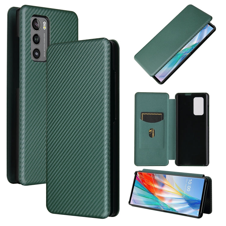 For LG Wing 5G Carbon Fiber Texture Horizontal Flip TPU + PC + PU Leather Case with Card Slot(Green) - LG Cases by PMC TechLife | Online Shopping South Africa | PMC TechLife | Buy Now Pay Later Mobicred