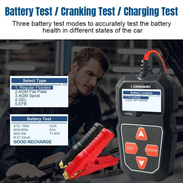 KONNWEI KW208 Car TFT Color Screen Battery Tester Support 8 Languages - free shipping - PMC TechLife - Order now!