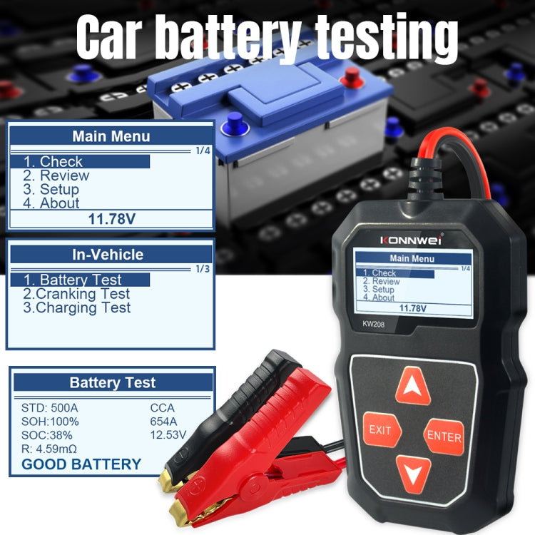 KONNWEI KW208 Car TFT Color Screen Battery Tester Support 8 Languages - free shipping - PMC TechLife - Order now!