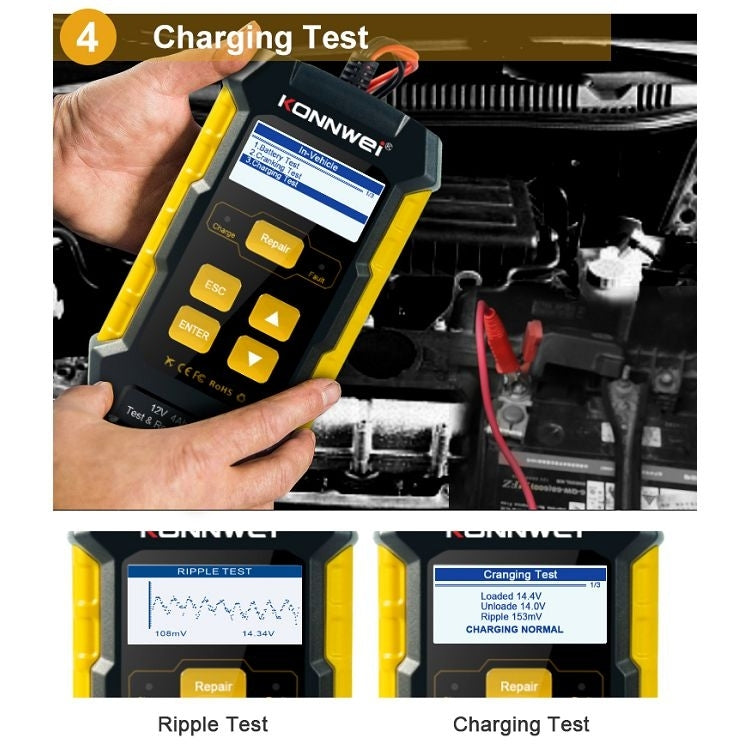 KONNWEI KW510 3 in 1 Car Battery Tester / Charger / Repairer, Support 8 Languages(US Plug) - free shipping - PMC TechLife - Order now!