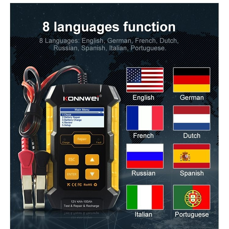 KONNWEI KW510 3 in 1 Car Battery Tester / Charger / Repairer, Support 8 Languages(US Plug) - free shipping - PMC TechLife - Order now!