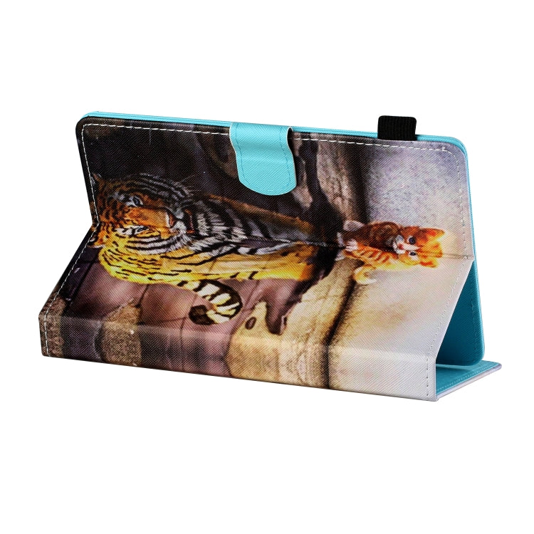 For 8 inch Tablet PC Universal Sewing Thread Horizontal Painted Flat Leather Case with Pen Cover & Anti Skid Strip & Card Slot & Holder(Cat And Tiger) - 8 inch by PMC TechLife | Online Shopping South Africa | PMC TechLife | Buy Now Pay Later Mobicred