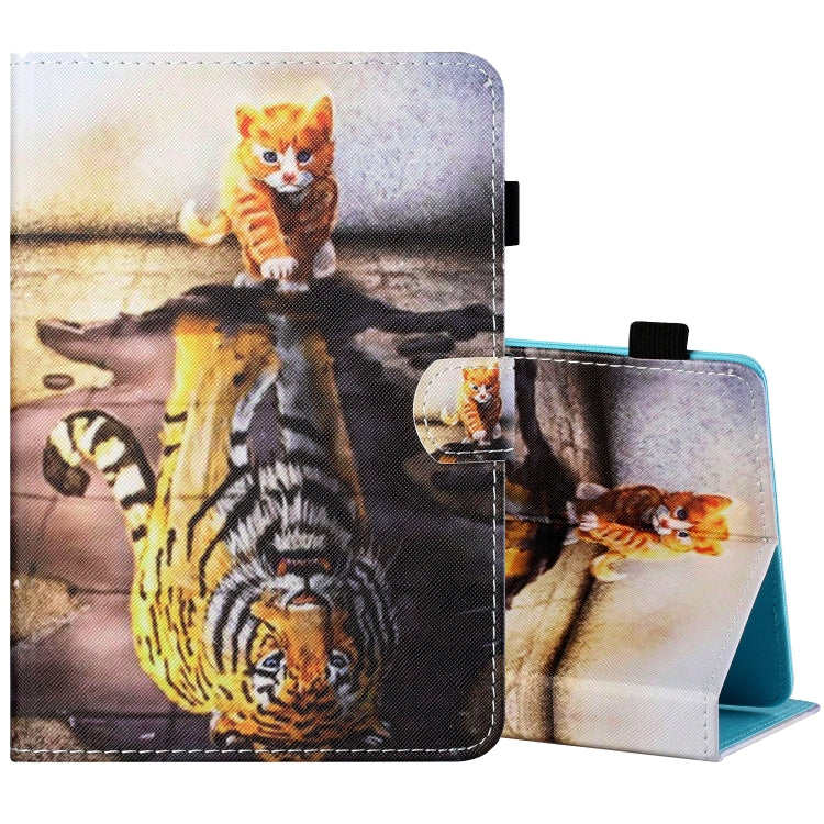 For 10 inch Tablet PC Universal Sewing Thread Horizontal Painted Flat Leather Case with Pen Cover & Anti Skid Strip & Card Slot & Holder(Cat And Tiger) - free shipping - PMC TechLife - Order now!