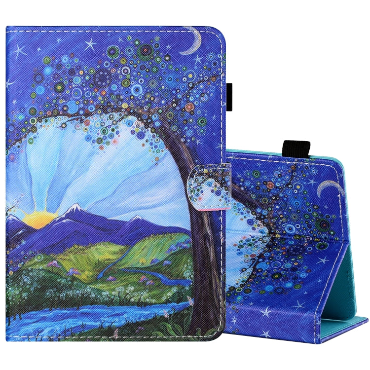 For 10 inch Tablet PC Universal Sewing Thread Horizontal Painted Flat Leather Case with Pen Cover & Anti Skid Strip & Card Slot & Holder(Sunrise With Tree) - free shipping - PMC TechLife - Order now!