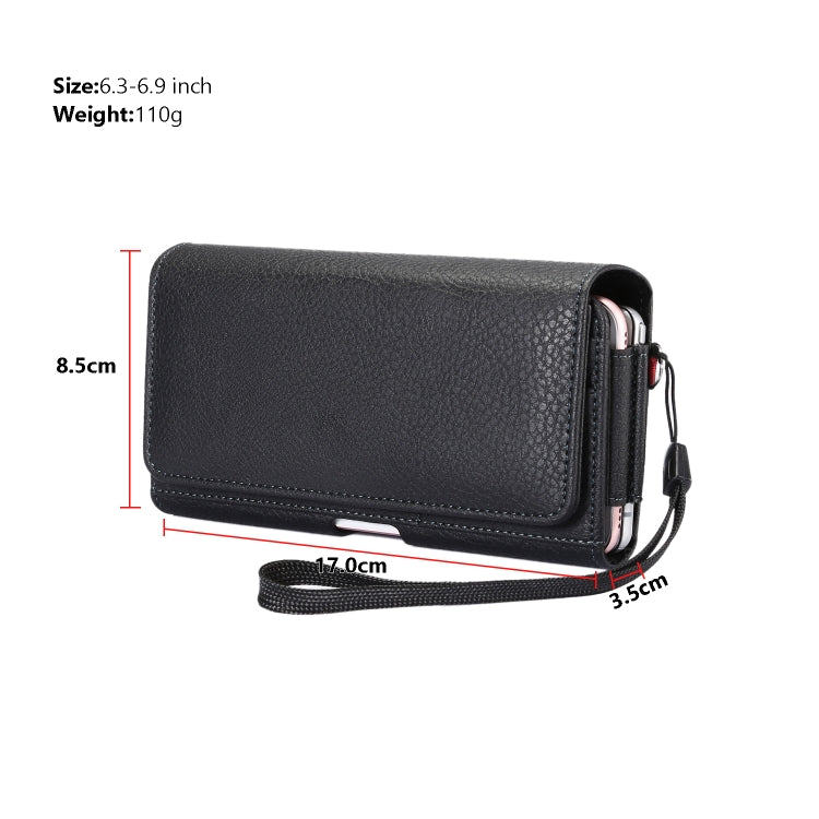 Litchi Texture Vertical Flip Thwartwise PU Leather Case / Waist Bag with Back Splint & Card Slots & 15cm Lanyard for 6.7 inch Phone Universal - free shipping - PMC TechLife - Order now!