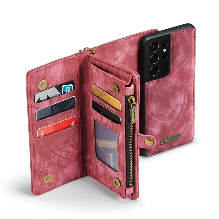For Samsung Galaxy S21 Ultra 5G CaseMe Detachable Multifunctional Horizontal Flip Leather Case, with Card Slot & Holder & Zipper Wallet & Photo Frame(Red) - free shipping - PMC Jewellery - Order now!