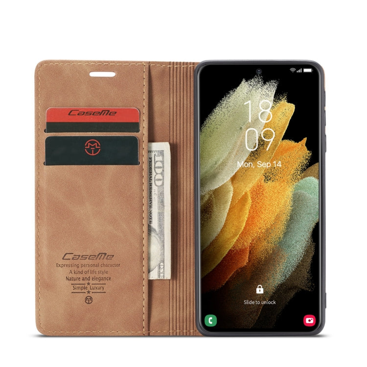 For Samsung Galaxy S21 Ultra 5G CaseMe 013 Multifunctional Horizontal Flip Leather Case with Holder & Card Slot & Wallet(Brown) - free shipping - PMC Jewellery - Order now!