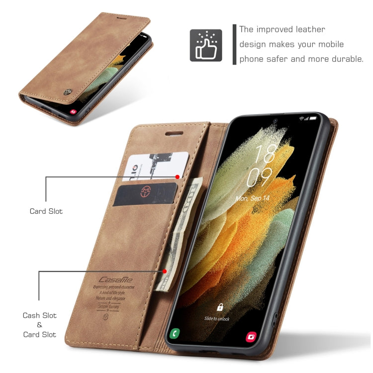 For Samsung Galaxy S21 Ultra 5G CaseMe 013 Multifunctional Horizontal Flip Leather Case with Holder & Card Slot & Wallet(Brown) - free shipping - PMC Jewellery - Order now!