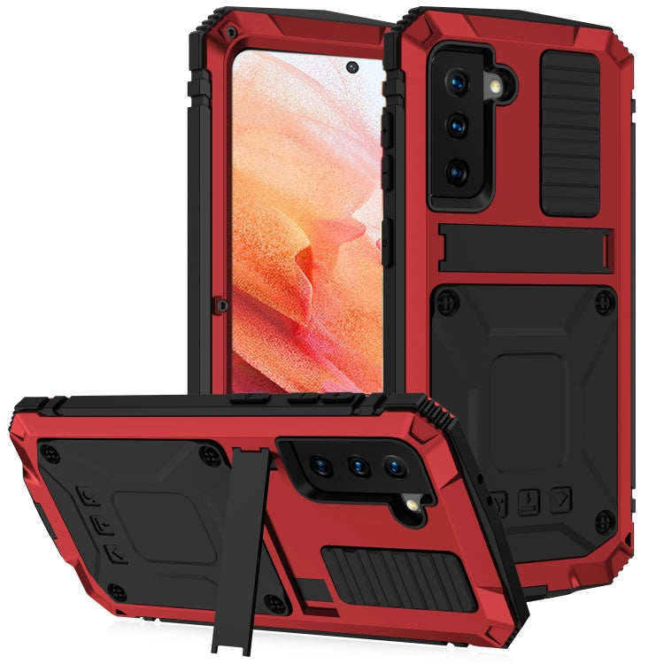 For Samsung Galaxy S21 5G R-JUST Shockproof Waterproof Dust-proof Metal + Silicone Protective Case with Holder(Red) - Galaxy S21 5G Cases by R-JUST | Online Shopping South Africa | PMC TechLife | Buy Now Pay Later Mobicred