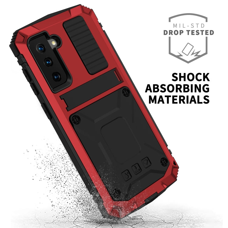 For Samsung Galaxy S21 5G R-JUST Shockproof Waterproof Dust-proof Metal + Silicone Protective Case with Holder(Red) - Galaxy S21 5G Cases by R-JUST | Online Shopping South Africa | PMC TechLife | Buy Now Pay Later Mobicred