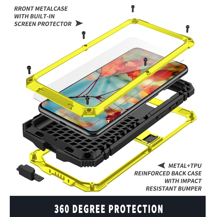 For Samsung Galaxy S21 5G R-JUST Shockproof Waterproof Dust-proof Metal + Silicone Protective Case with Holder(Yellow) - Galaxy S21 5G Cases by R-JUST | Online Shopping South Africa | PMC TechLife | Buy Now Pay Later Mobicred