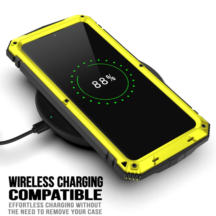 For Samsung Galaxy S21 5G R-JUST Shockproof Waterproof Dust-proof Metal + Silicone Protective Case with Holder(Yellow) - Galaxy S21 5G Cases by R-JUST | Online Shopping South Africa | PMC TechLife | Buy Now Pay Later Mobicred