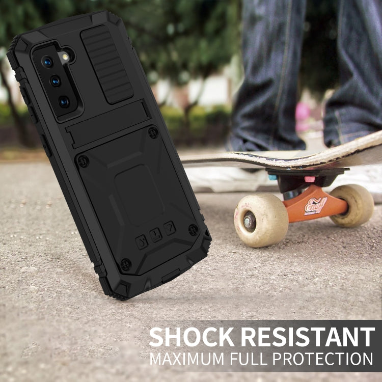 For Samsung Galaxy S21+ 5G R-JUST Shockproof Waterproof Dust-proof Metal + Silicone Protective Case with Holder(Black) - free shipping - PMC TechLife - Order now!