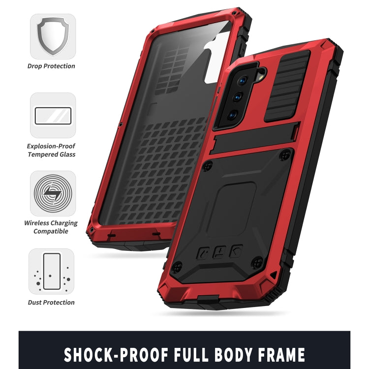 For Samsung Galaxy S21+ 5G R-JUST Shockproof Waterproof Dust-proof Metal + Silicone Protective Case with Holder(Red) - Galaxy S21+ 5G Cases by R-JUST | Online Shopping South Africa | PMC TechLife | Buy Now Pay Later Mobicred